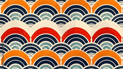 Vibrant Abstract Geometric Retro Fan-Shaped Repeating Pattern Background