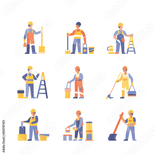 Flat design vector illustration of different workers