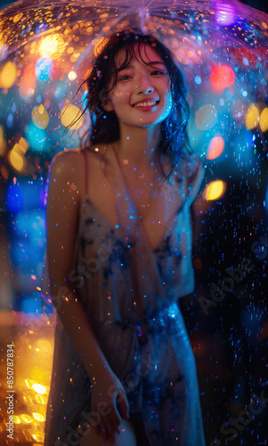 A woman is standing under an umbrella in the rain © Chebix