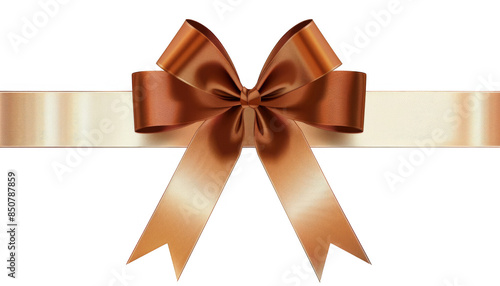 Elegant satin copper-colored bow and matching ribbon on transparent png background, perfect for gift wrapping, special occasions, and holiday decorations.