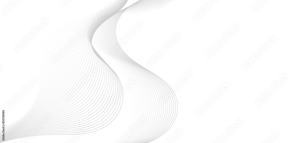 Fototapeta premium Gray and white abstract background with flowing particles. Digital future technology concept. Abstract gray paper wave background and abstract gradient and gray wave curve lines. 
