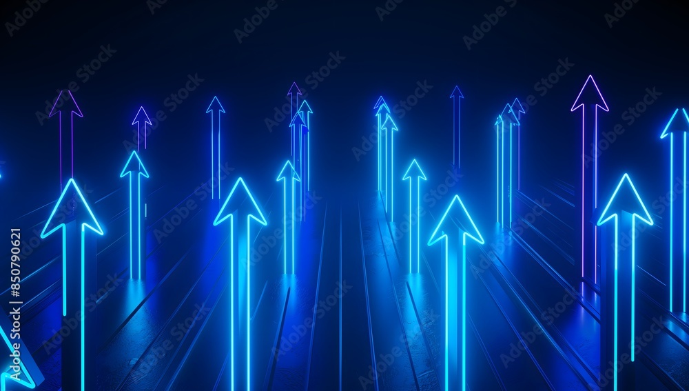 3D render blue pink arrows pointing upward dark background Bussiness Growth and success Concept 3D render blue pink arrows pointing upward dark background Bussiness Growth and success Concept