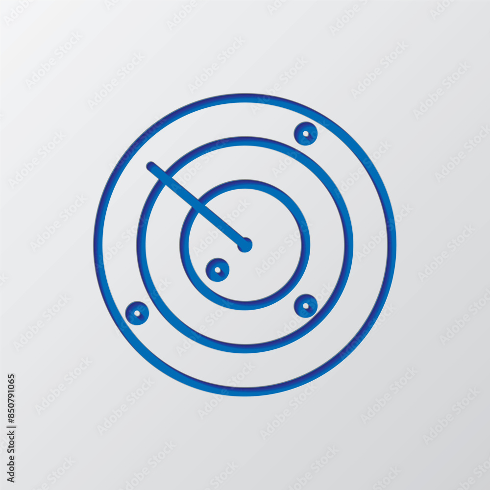 Sonar, radar simple icon. Flat design. Paper cut design. Cutted blue symbol with shadow. Gray background Sonar, radar simple icon. Flat design. Paper cut design. Cutted blue symbol with shadow. Gray background