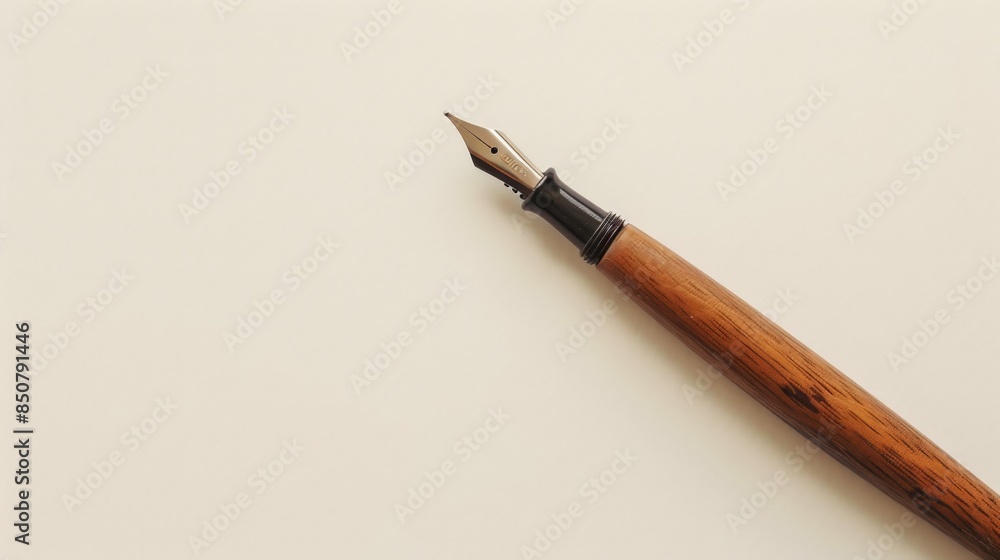 Fototapeta premium A wooden fountain pen rests on a white surface