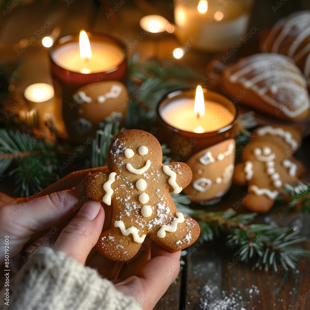 A cozy Christmas scene with cookies, a tree, and candles A cozy Christmas scene with cookies, a tree, and candles