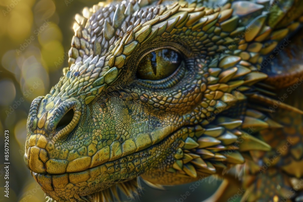 Fototapeta premium Macro photography focusing on the intricate scales and eye of a green iguana