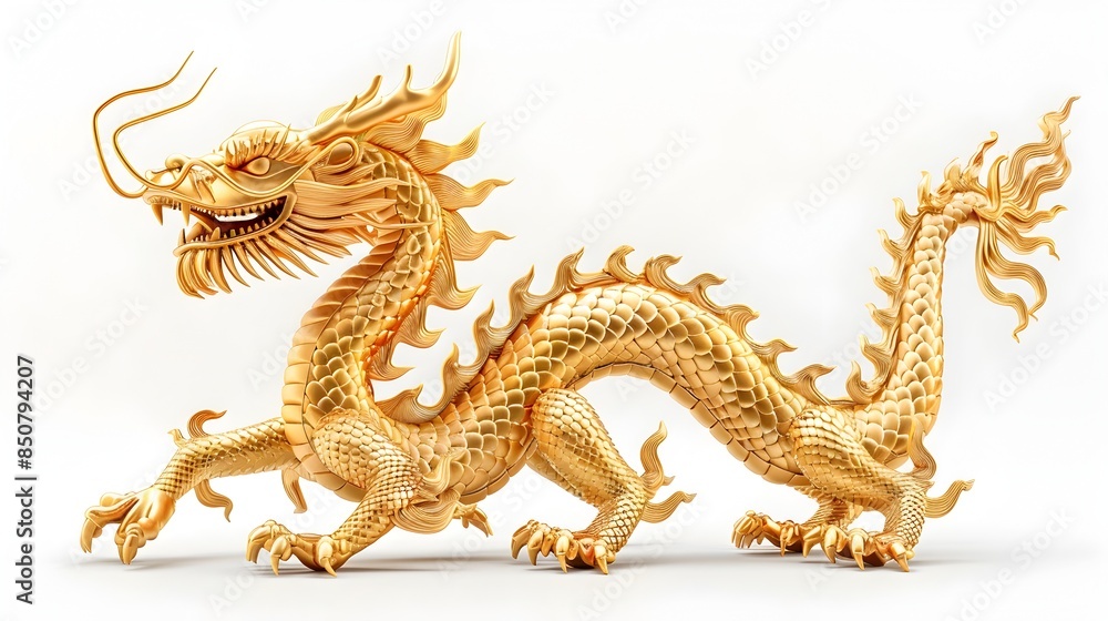 Majestic Gold Dragon Sculpture - Powerful Mythical Creature in Oriental Style Majestic Gold Dragon Sculpture - Powerful Mythical Creature in Oriental Style