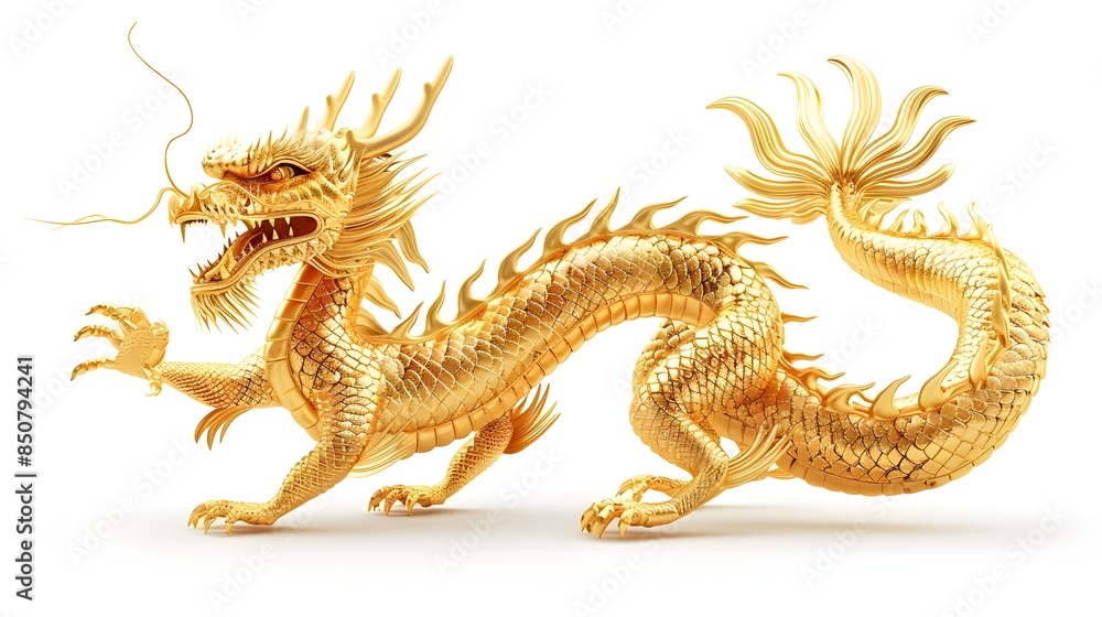 Fototapeta premium Magnificent Golden Oriental Dragon Figurine Sculpture
