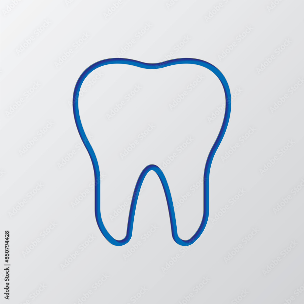 Tooth simple icon. Flat design. Paper cut design. Cutted blue symbol with shadow. Gray background Tooth simple icon. Flat design. Paper cut design. Cutted blue symbol with shadow. Gray background
