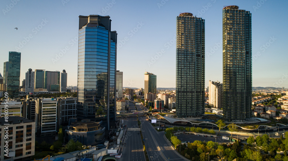 Fototapeta premium Aerial view of Istanbul downtown at sunrise, Turkey