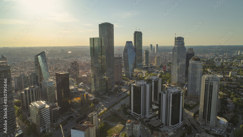 Fototapeta premium Aerial view of Istanbul downtown at sunrise, Turkey
