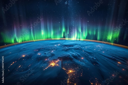 Satellite View of Aurora Australis Over Earth © nik_yurginson