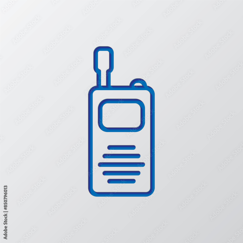 Walkie talkie simple icon. Flat design. Paper cut design. Cutted blue symbol with shadow. Gray background Walkie talkie simple icon. Flat design. Paper cut design. Cutted blue symbol with shadow. Gray background