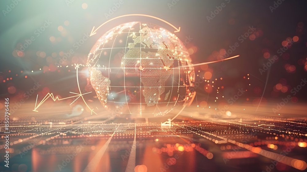 Obraz premium Glowing Digital Globe Symbolizing Global Business and Economic Growth