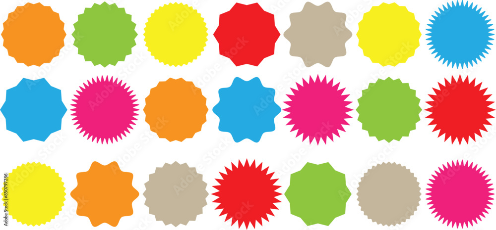 Set of starburst. Price sticker, sale sticker, price tag, starburst, quality mark, retro stars, sale or discount sticker, sunburst badges, sun ray frames, promotional badge set, shopping labels Set of starburst. Price sticker, sale sticker, price tag, starburst, quality mark, retro stars, sale or discount sticker, sunburst badges, sun ray frames, promotional badge set, shopping labels