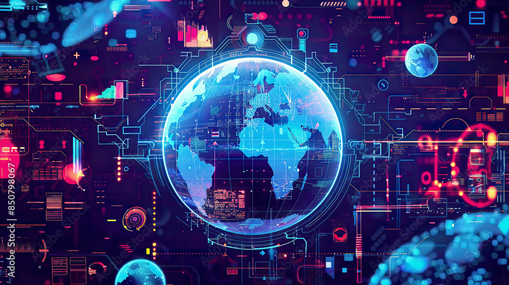 Naklejka premium A detailed vector illustration of a map of the planet casing a world map with a global social network theme
