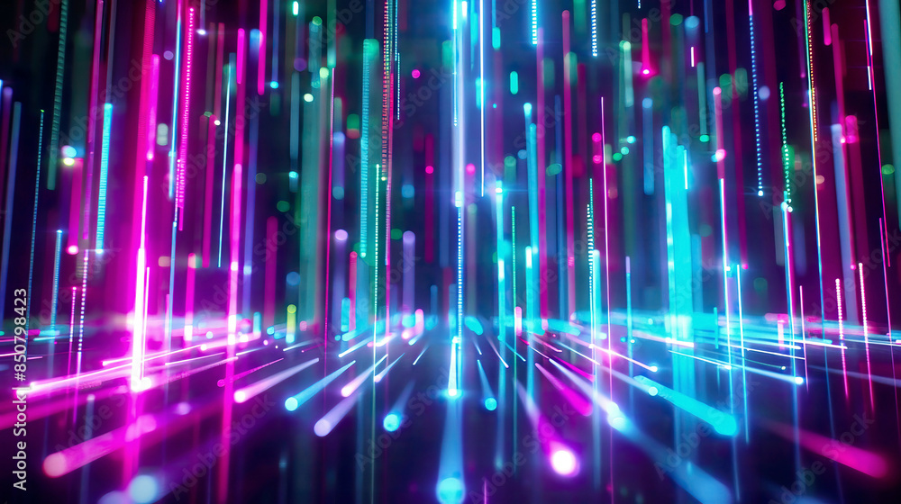 A high-resolution 3D render of an abstract futuristic neon background featuring glowing ascending lines A high-resolution 3D render of an abstract futuristic neon background featuring glowing ascending lines