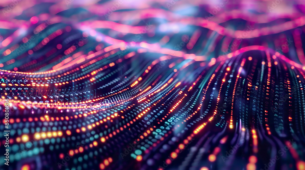 A vibrant 3D illustration of cyber big data flow casing blockchain data fields and network line connect streams emphasize AI technology digital communication and science research A vibrant 3D illustration of cyber big data flow casing blockchain data fields and network line connect streams emphasize AI technology digital communication and science research