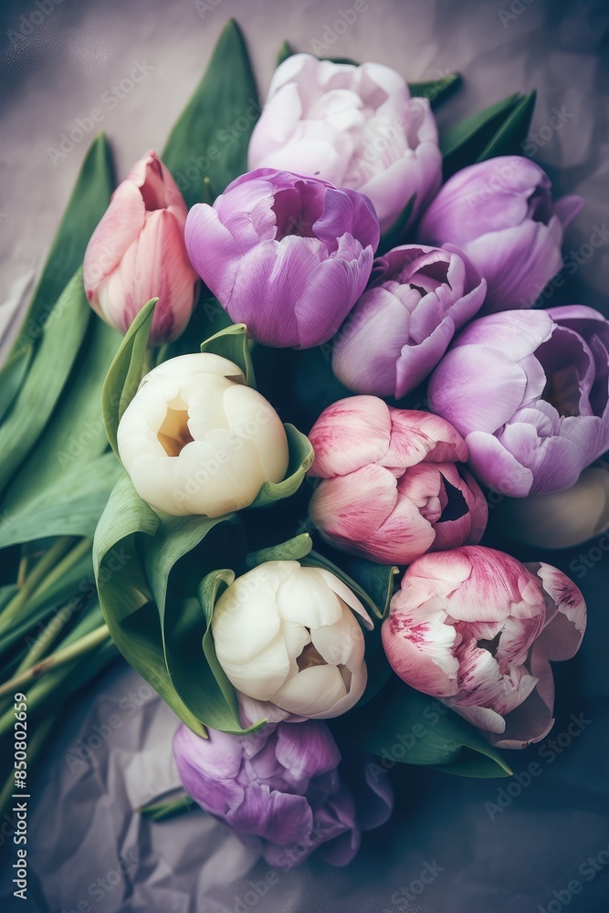 Fototapeta premium Elegant Bouquet of Fresh Tulips