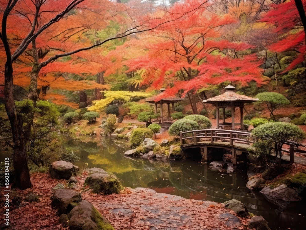 Tranquil Autumn Scene in Japanese Garden Tranquil Autumn Scene in Japanese Garden