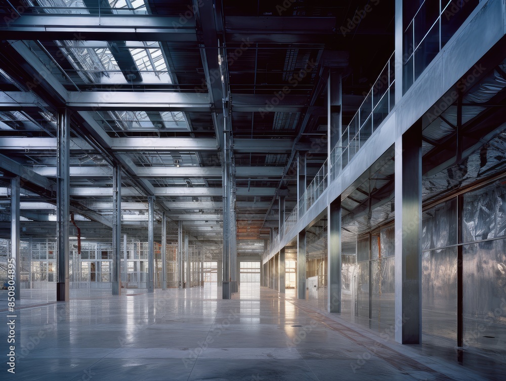Obraz premium Spacious Modern Industrial Warehouse Interior