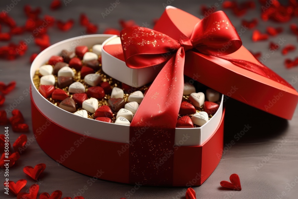 Heart-Shaped Chocolate Box With Red Ribbon Heart-Shaped Chocolate Box With Red Ribbon