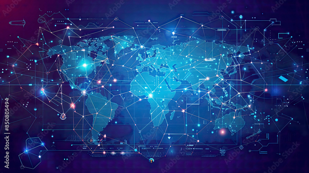 An immersive vector illustration of a world map integrated into a global social network concept An immersive vector illustration of a world map integrated into a global social network concept