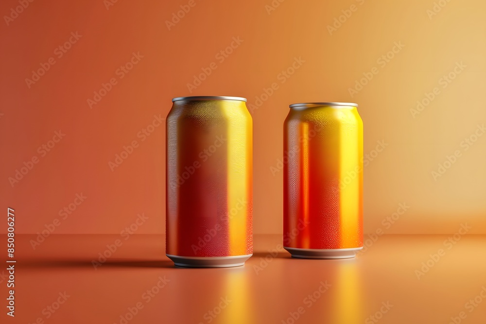 Vibrant Gradient Beverage Cans on Orange Background Vibrant Gradient Beverage Cans on Orange Background