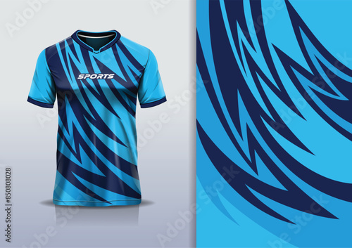 Sport jersey template mockup curve wave design for football soccer, racing, running, e sports, blue color