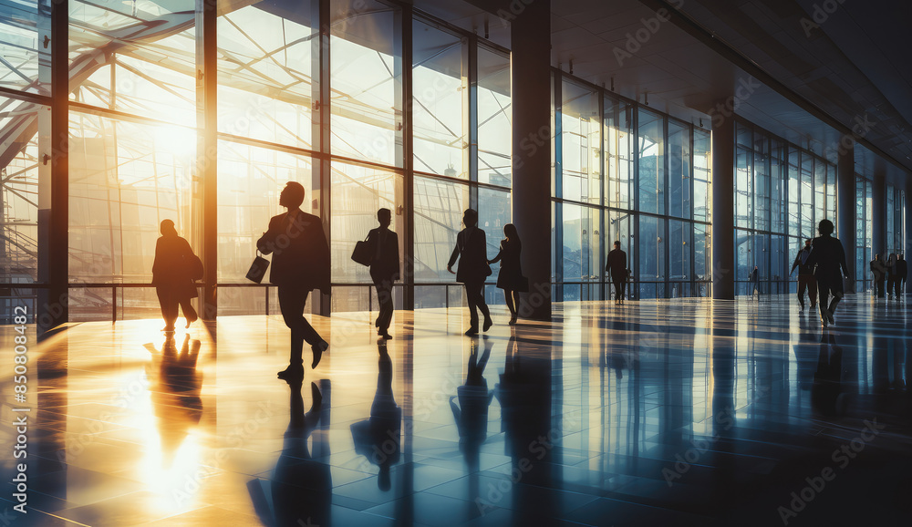 Sunlit Atrium: Business Professionals on the Move Sunlit Atrium: Business Professionals on the Move