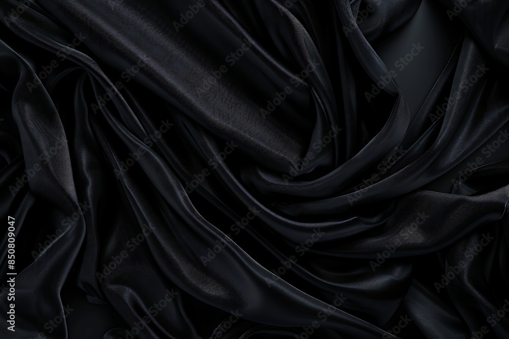 Black fabric with a wavy pattern on black background Black fabric with a wavy pattern on black background