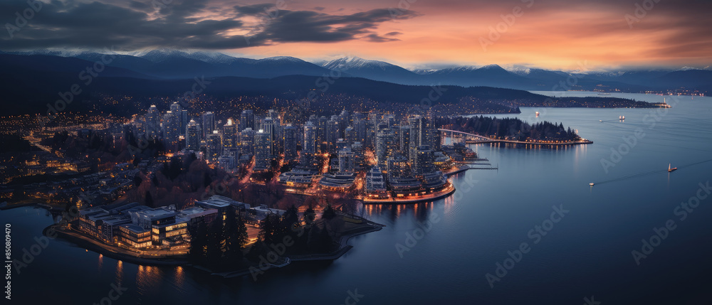 Naklejka premium Cityscape of Vancouver at sunset