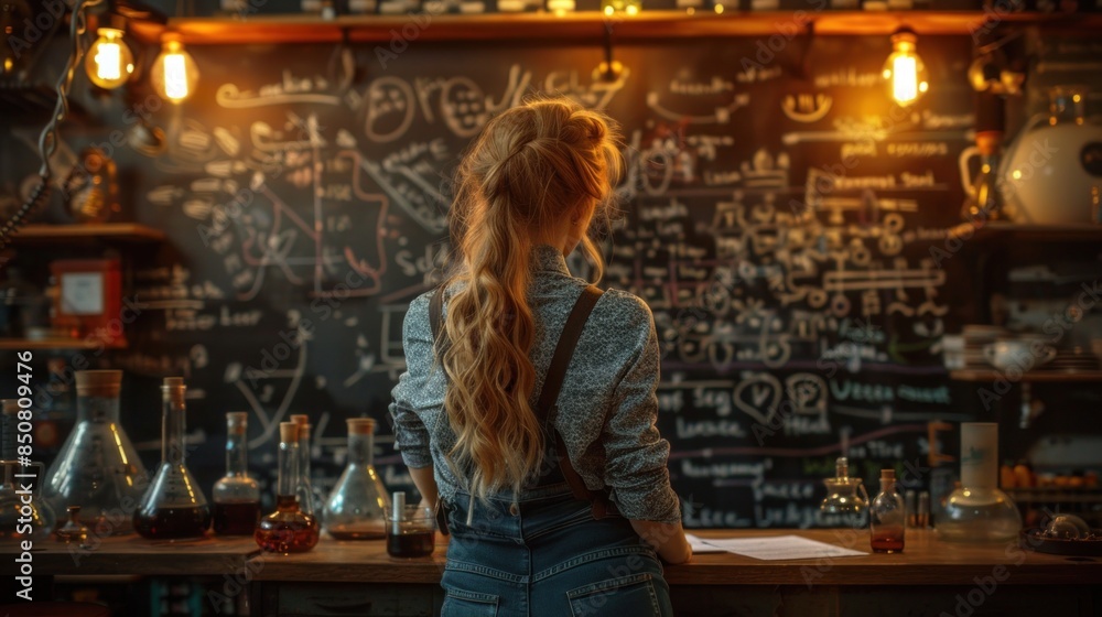 Obraz premium Back View of Woman in a Bar or Pub