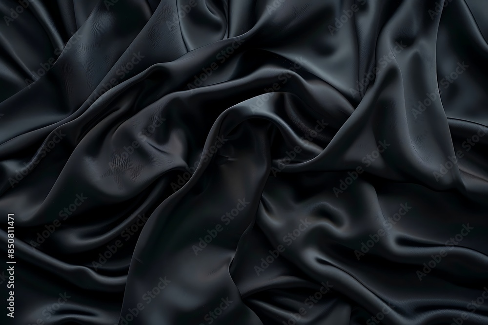 Fototapeta premium Black fabric with a wavy pattern on black background