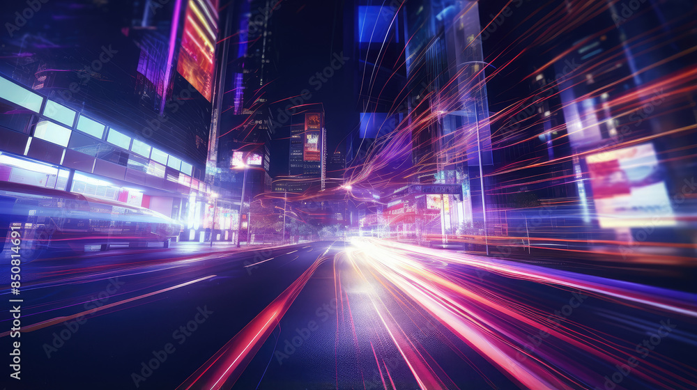Fototapeta premium Futuristic Night Cityscape with Light Trails