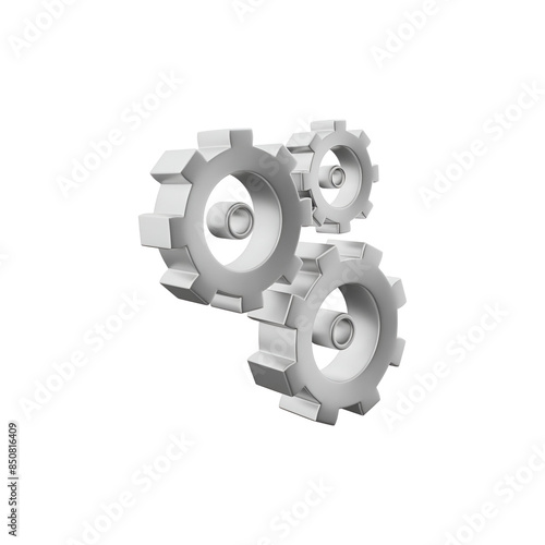 White metallic gears icon with cartoon style isolated on transparent background. photo