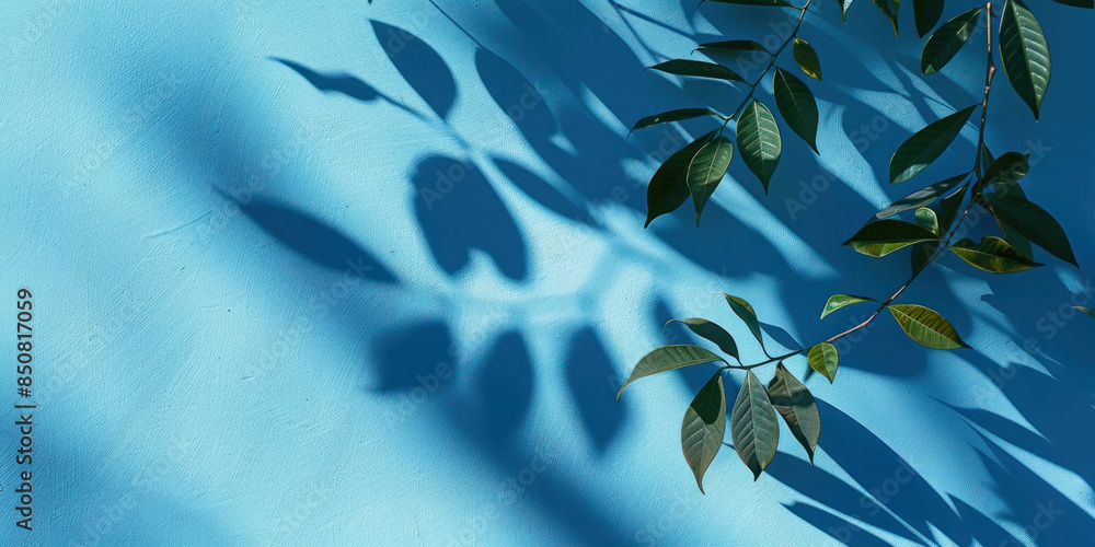 Serene Leaf Shadows: Modern Gradient Blue Background Serene Leaf Shadows: Modern Gradient Blue Background