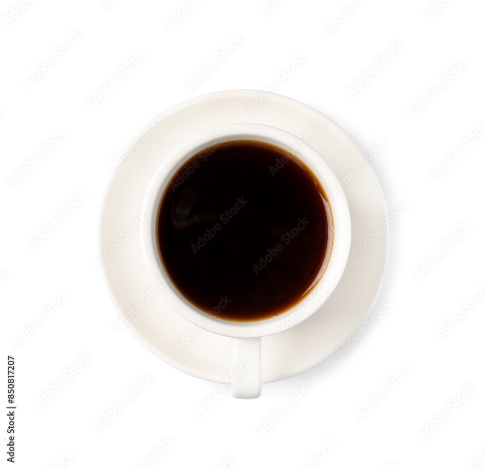 Tasty coffee in cup isolated on white, top view Tasty coffee in cup isolated on white, top view