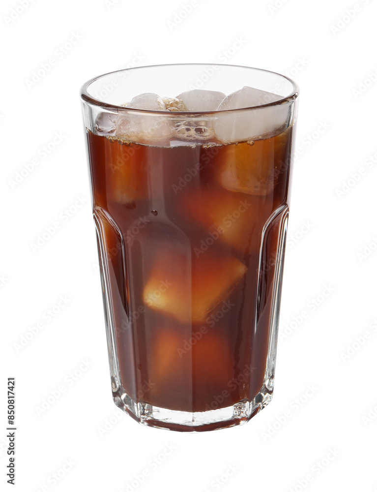 Tasty coffee with ice cubes in glass isolated on white Tasty coffee with ice cubes in glass isolated on white