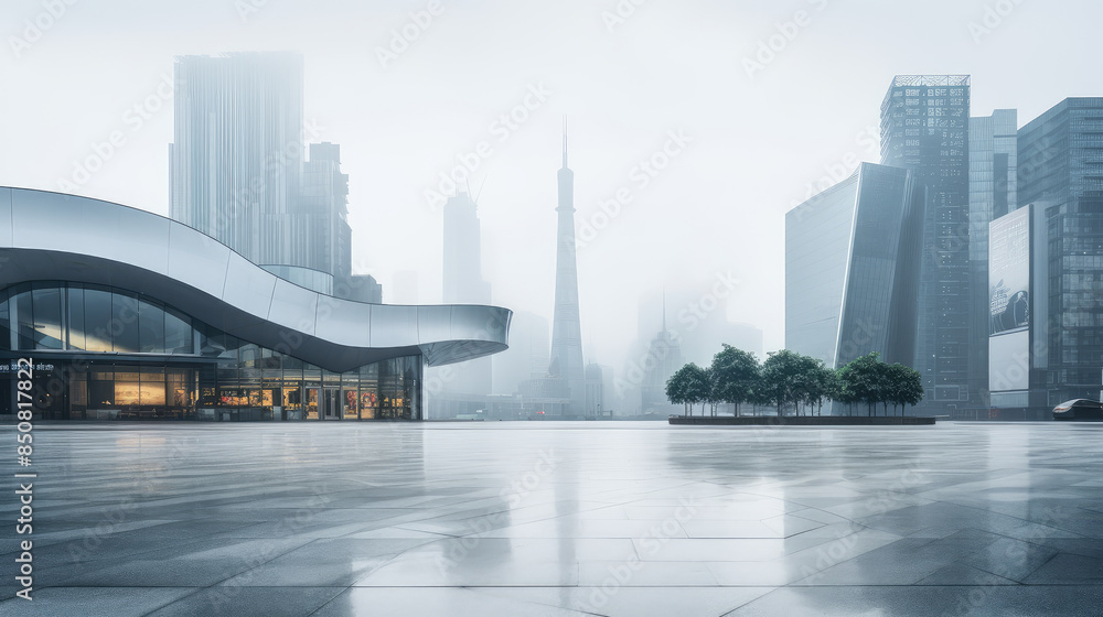 Modern City Skyline Shrouded in Fog Modern City Skyline Shrouded in Fog