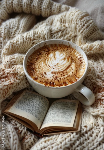 A Cup of Coffee and an Open Book on a Cozy Blanket