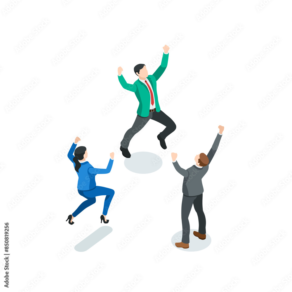 isometric vector business people rejoice and have fun, in color on a white background, the joy of winning or achieving success isometric vector business people rejoice and have fun, in color on a white background, the joy of winning or achieving success