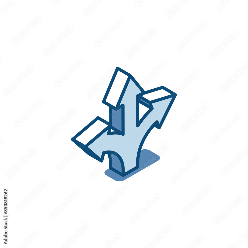 isometric vector divergence of three arrows linear icon, in color on a white background, the direction of movement to success in business