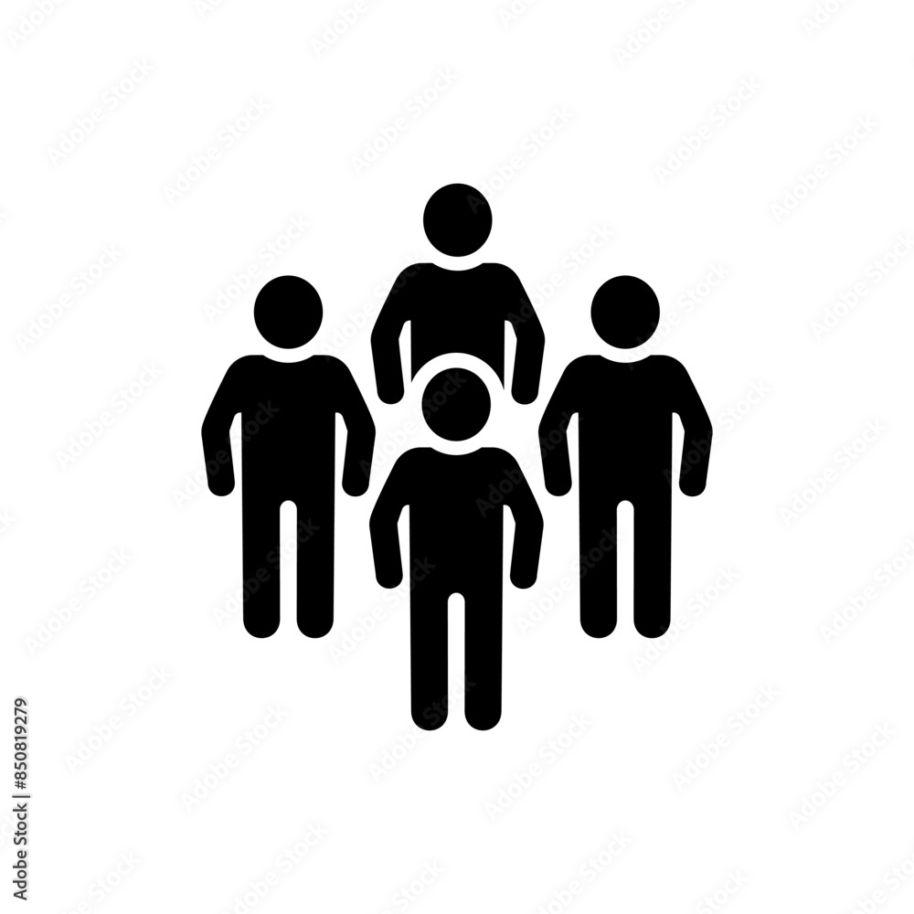flat vector icon of a group of people, in black color on a white background, work group or meeting of people flat vector icon of a group of people, in black color on a white background, work group or meeting of people