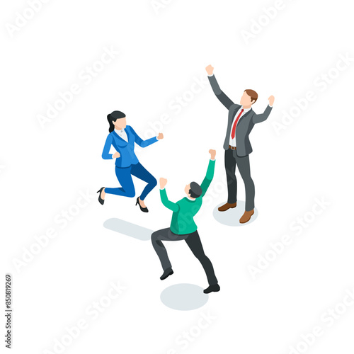isometric vector business people rejoice and have fun, in color on a white background, the joy of winning or achieving success