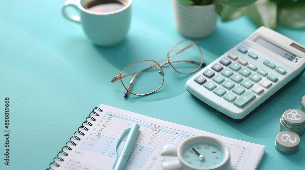 Modern Calculator and Financial Document Icon on Blue Background for Financial Tools Trading Analysis and Market Reports Photo Stock Concept Modern Calculator and Financial Document Icon on Blue Background for Financial Tools Trading Analysis and Market Reports Photo Stock Concept