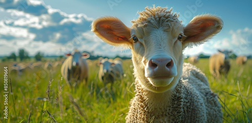 A Close-Up of a Sheep in a Field on a Sunny Day