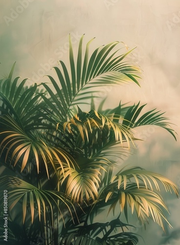 Lush Green Palm Leaves in a Tropical Setting