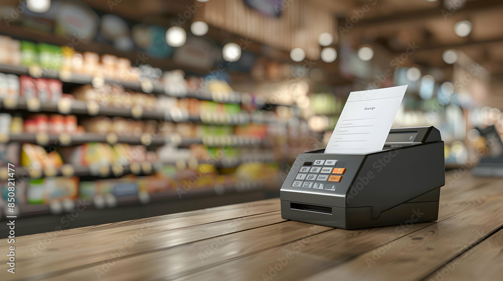 Cash register and receipt icon with customizable text for checkout processes in hypermarkets Cash register and receipt icon with customizable text for checkout processes in hypermarkets