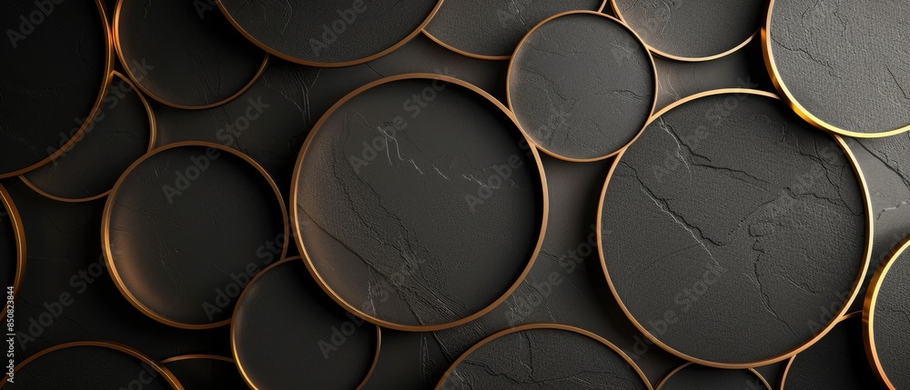 Elegant geometric background with black and gold overlapping circles Elegant geometric background with black and gold overlapping circles